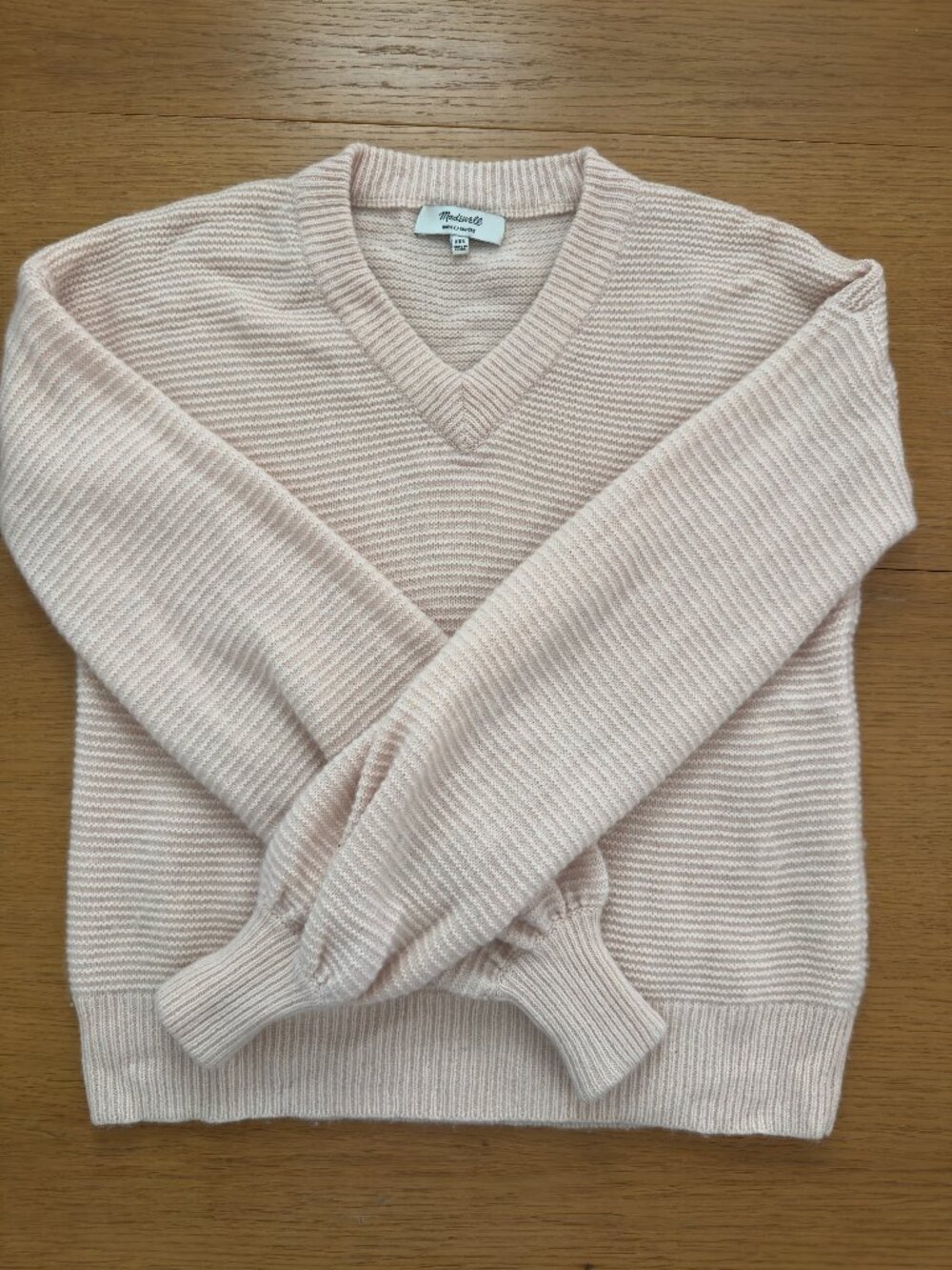 Madewell 100% Cashmere V-Neck Balloon Sleeve Sweater Pink XXS